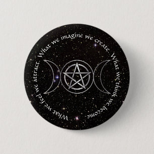 Triple Moon Goddess Wicca Pentacle 6 Cm Round Badge