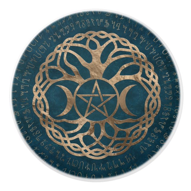 Triple Moon Goddess with pentagram Ceramic Knob (Front)