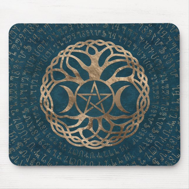 Triple Moon Goddess with pentagram Mouse Mat (Front)