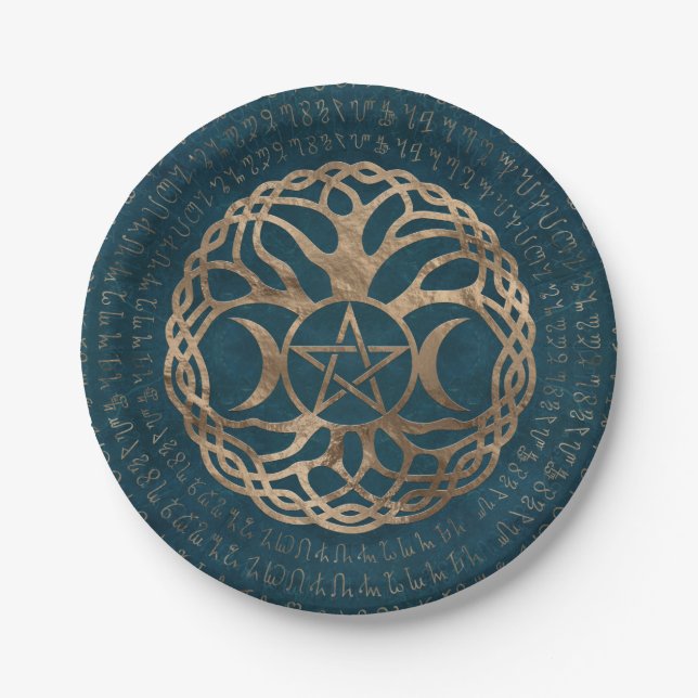 Triple Moon Goddess with pentagram Paper Plate (Front)