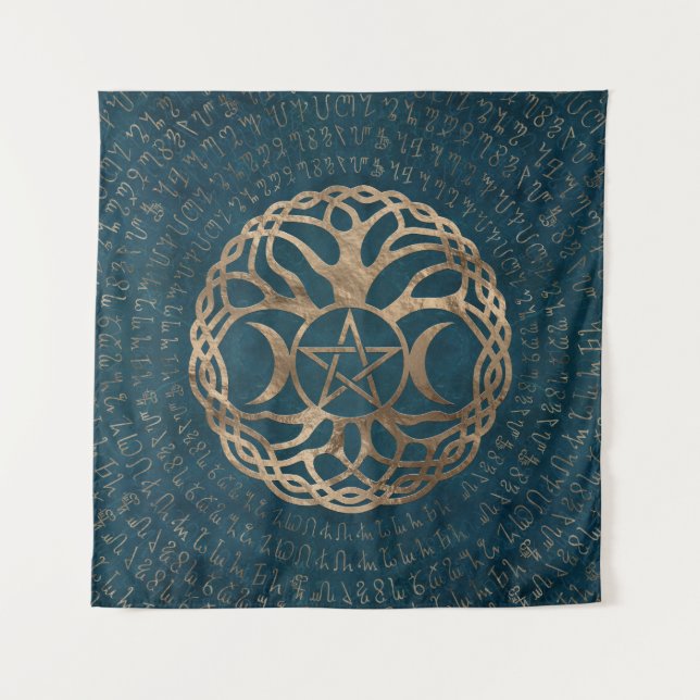 Triple Moon Goddess with pentagram Tapestry (Front)
