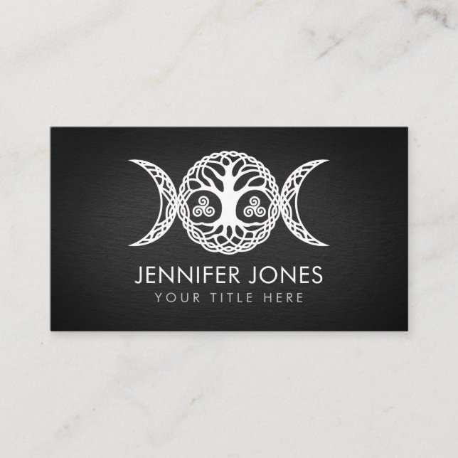 Triple Moon Goddess with triskele and tree of life Business Card (Front)