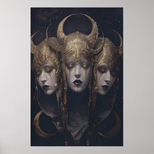 Triple Moon Goddesses Art Printable, Witchcraft Poster