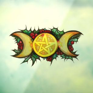 Triple Moon Holly Yule Art                         Window Cling
