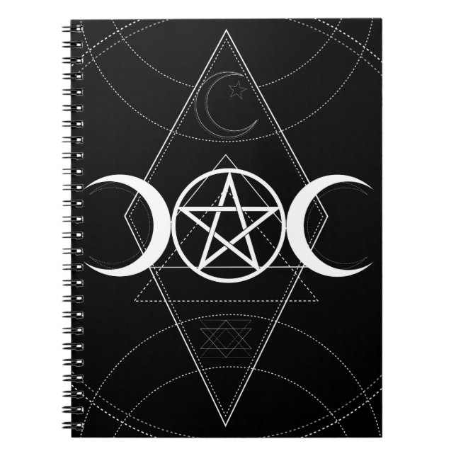 Triple Moon Luna Geometry Pentagram Wicca Wiccan Notebook (Front)