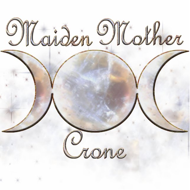 Triple Moon Moonstone, Maiden Mother Crone Standing Photo Sculpture (Front)