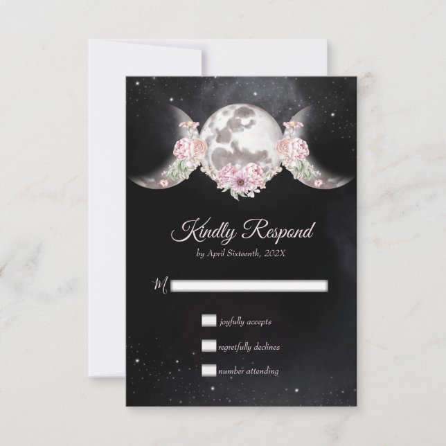 Triple Moon Night Sky Dark Boho Handfasting RSVP Card (Front)