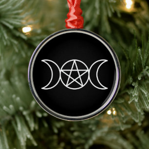Triple Moon Pentacle Goddess Metal Tree Decoration