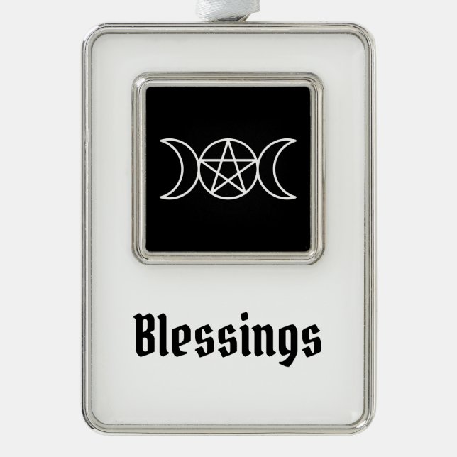 Triple Moon Pentacle Goddess Silver Plated Framed Ornament (Front)