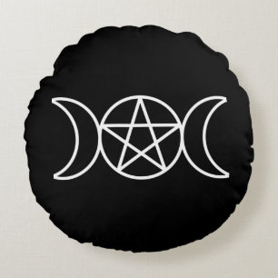 Triple Moon Pentacle Round Cushion