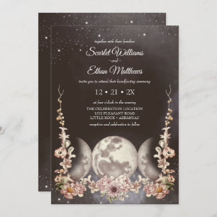 Triple Moon Phase Boho Floral Handfasting Invitation