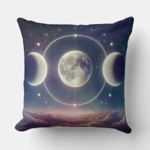 Triple Moon Phases  – Celestial Lunar Throw Pillow