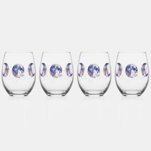 Triple Moon Purple and Gold Stemless Wine Glass