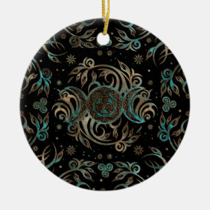 Triple Moon Shimmering Teal Ceramic Tree Decoration