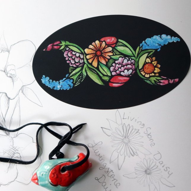 Triple Moon Symbol Bloom Oval Sticker (Creator Uploaded)