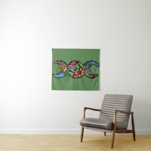 Triple Moon Symbol Bloom Tapestry