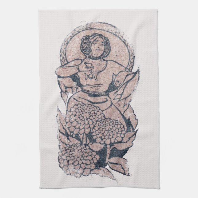 Triple Moon Symbol Goddess Mucha Feminist Art      Tea Towel (Vertical)