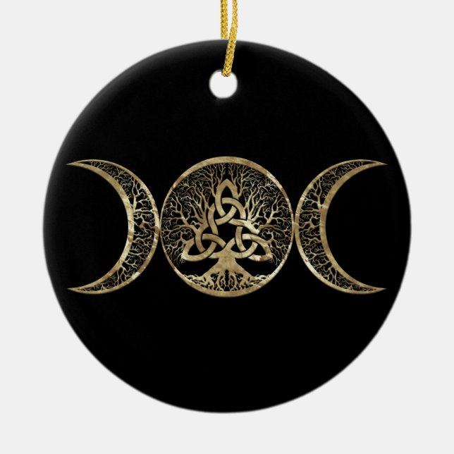 Triple Moon Tree of Life Triquetra Ceramic Tree Decoration (Front)
