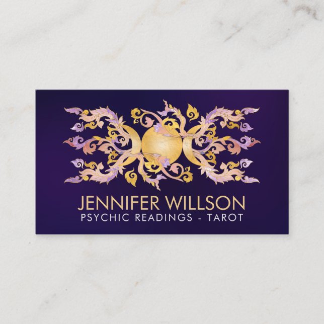 Triple Moon - Triple Goddess Fluorite and Gold Business Card (Front)