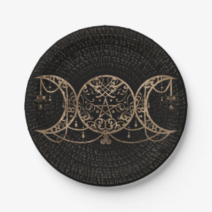 Triple Moon - Triple Goddess Gold and black Paper Plate