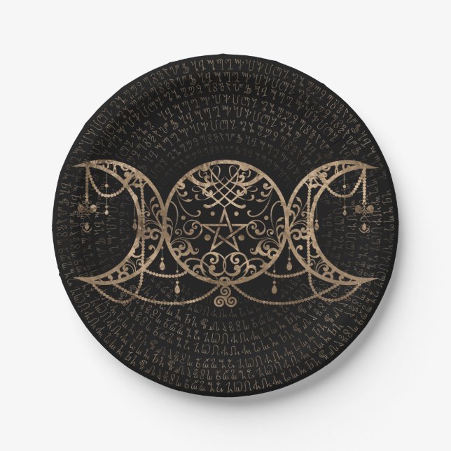 Triple Moon - Triple Goddess Gold and black Paper Plate (Front)