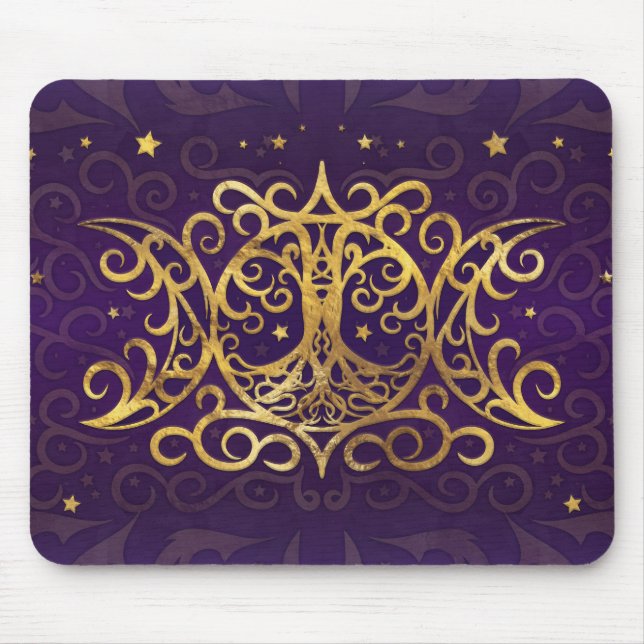 Triple Moon - Triple Goddess Gold and Purple Mouse Mat (Front)