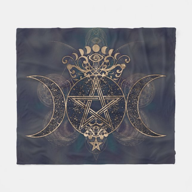Triple Moon - Triple Goddess Gold and Purples Fleece Blanket (Front (Horizontal))