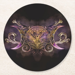 Triple Moon - Triple Goddess -Midnight shimmer Round Paper Coaster