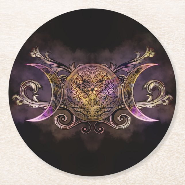 Triple Moon - Triple Goddess -Midnight shimmer Round Paper Coaster (Front)