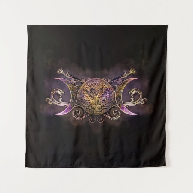 Triple Moon - Triple Goddess -Midnight shimmer Tapestry (Front)