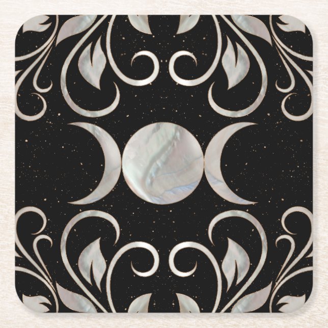 Triple Moon - Triple Goddess - Mother of Pearl Square Paper Coaster (Front)