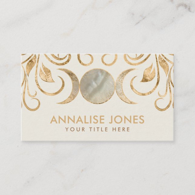  Triple Moon - Triple Goddess Pearl and Gold Busin Business Card (Front)