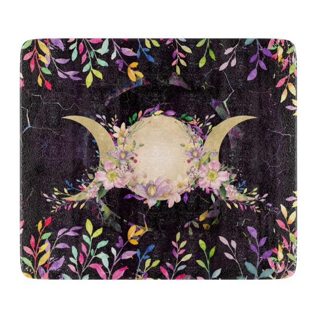 Triple Moon - Triple Goddess- Watercolor Cutting Board (Front)