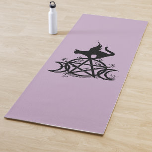 Triple Moon Wicca Pentacle Black Cat Yoga Mat