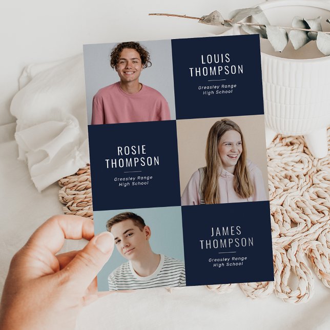 Triple Photo 3 Grad Navy Silver Graduation Party (Creator Uploaded)