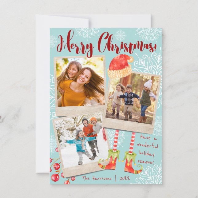 Triple Photo Fun Christmas Holiday | Personalised Card (Front)