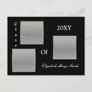 TRIPLE PHOTO gold Graduation Invitation Postcard
