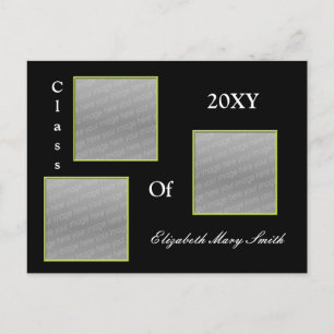 TRIPLE PHOTO  green Graduation Invitation Postcard