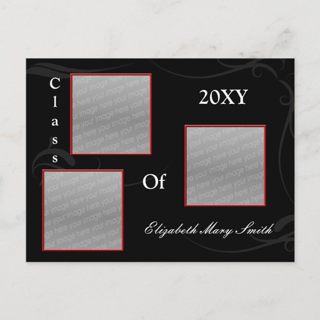 TRIPLE PHOTO red Graduation Invitation (Front)