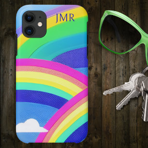 Triple Rainbows in the Sky Monogram  iPhone 11 Case