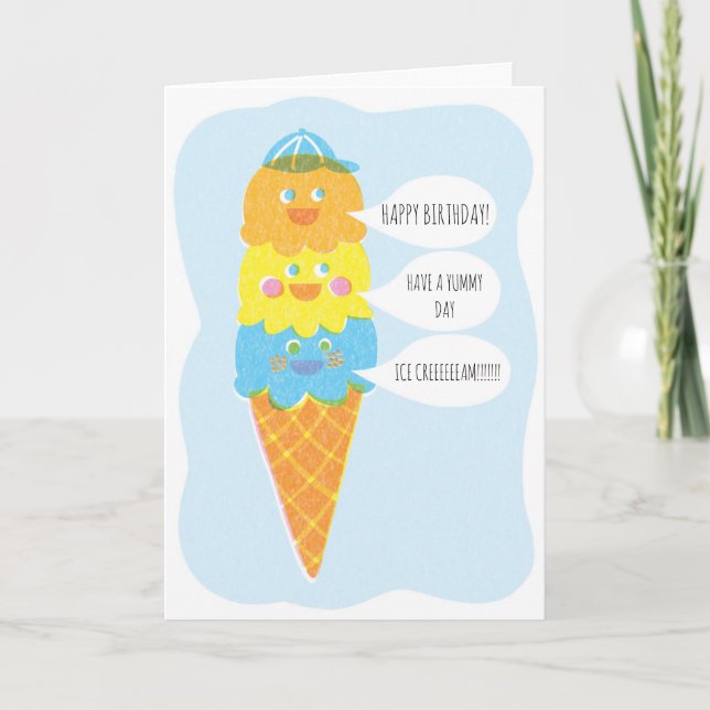 Triple Scoop Boy Ice Cream Greeting Card (Front)