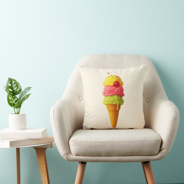Triple Scoop Delight – Ice Cream Throw Pillow (Chair)