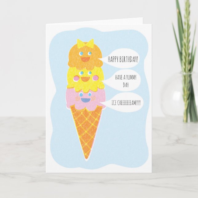 Triple Scoop Girl Ice Cream Greeting Card (Front)