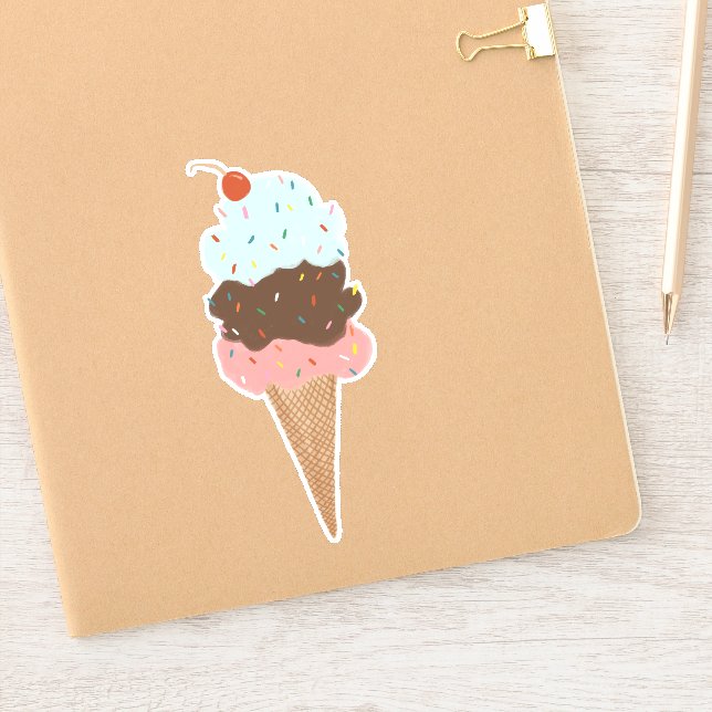 Triple Scoop Ice Cream Cone Cherry Illustration (Notebook)