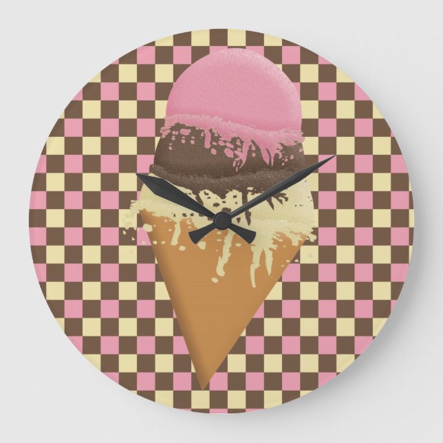 Triple-Scoop Ice Cream Cone Wall Clocks (Front)