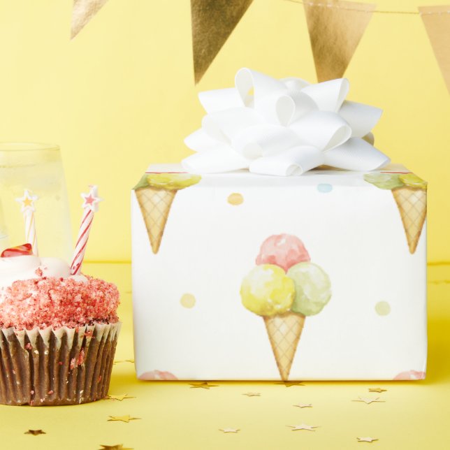 Triple Scoop Ice Cream Cone Wrapping Paper (Birthday Party)