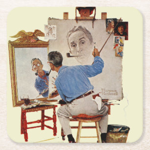 Triple Self-Portrait Square Paper Coaster