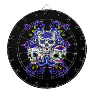 Triple Skull Blue Floral Sugar Skulls Dartboard