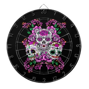 Triple Skull Pink Floral Sugar Skulls Dartboard