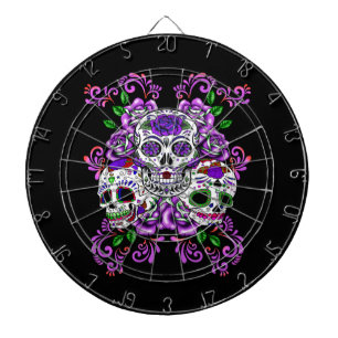 Triple Skull Purple Floral Sugar Skulls Dartboard